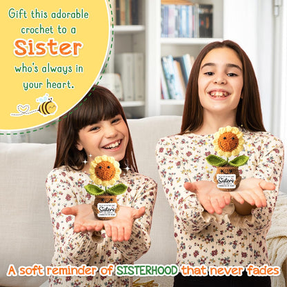 Mothers Day Sister Gifts from Sister - Positive Sunflower Crochet - Side by Side Or Miles Apart Sisters Emotional Support Crochet - Birthday, Graduation, Long Distance Gifts for Women, Soul Sisters