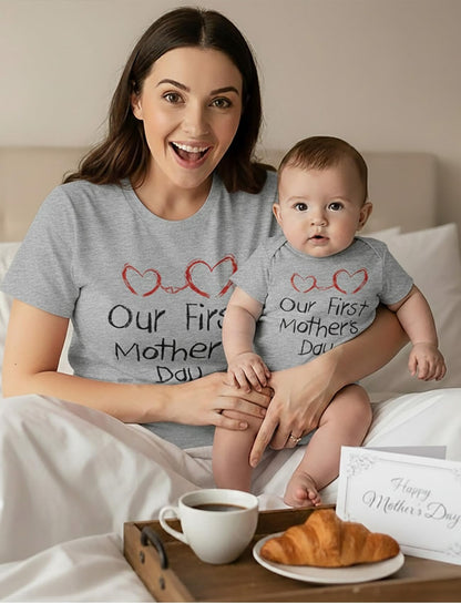 Tstars Our First Mother's Day Mom and Baby Matching Shirts - Mommy and Me Outfit Gift for New Moms and Infant