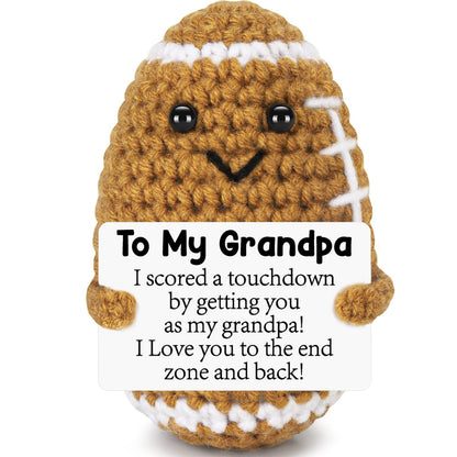 Mini Funny Grandpa Fathers Day Birthday Gifts from Grandkids, Handmade Crochet Football Grandpa Gifts from Granddaughter Grandson Cute Decor, Great Grandfather Grandparents Present for Father's Day