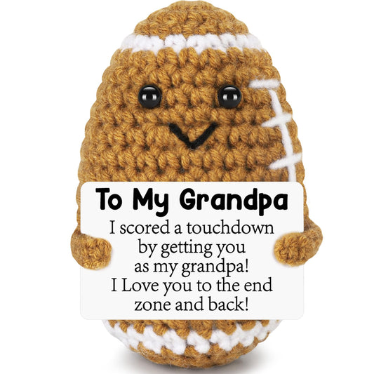 Mini Funny Grandpa Fathers Day Birthday Gifts from Grandkids, Handmade Crochet Football Grandpa Gifts from Granddaughter Grandson Cute Decor, Great Grandfather Grandparents Present for Father's Day
