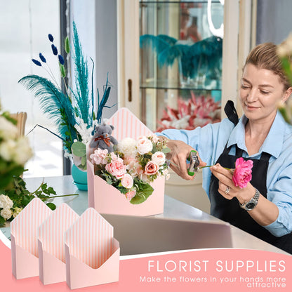 Geyee 10 Pcs Graduation Floral Bouquet Envelope Boxes Pink Flower Bouquet Packaging Gift Paper Wrapping Flower Bags for Arrangements Mother's Day Wedding Party Birthday, 9.3‘' x 3‘' x 13.8''