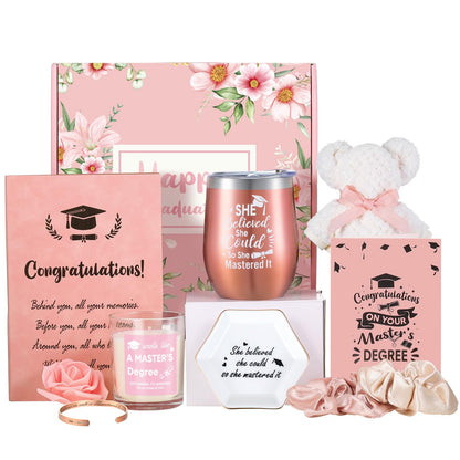 Sieral 11 Pcs Masters Graduation Gifts Set for Her Includes Notebook Tumbler Cup Candle Bracelet Ceramic Jewelry Dish Card and More Master Degree Inspirational Grad Gift for Daughter Sister Friend
