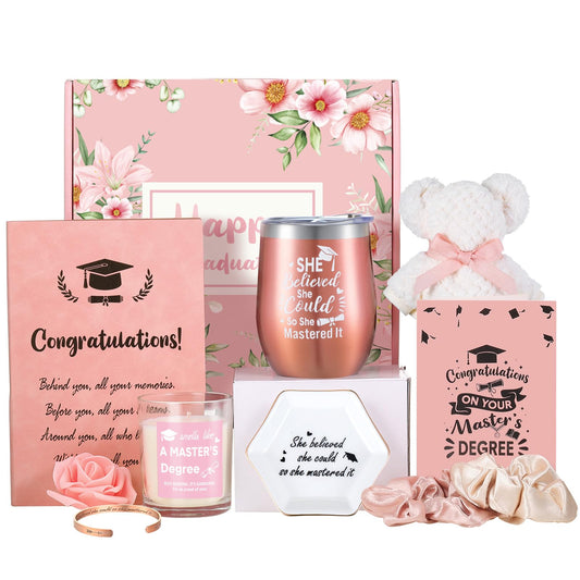 Sieral 11 Pcs Masters Graduation Gifts Set for Her Includes Notebook Tumbler Cup Candle Bracelet Ceramic Jewelry Dish Card and More Master Degree Inspirational Grad Gift for Daughter Sister Friend