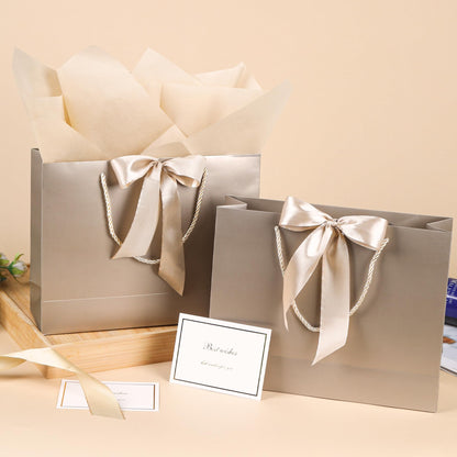 PASEOTA 12.6" Gift Bags Bulk, 10 Pcs Gift Bags with 20 Tissue Paper 10 Greeting Cards, Luxury Bag with Handles for Wedding Birthday Graduation Fathers' Day (Champagne)