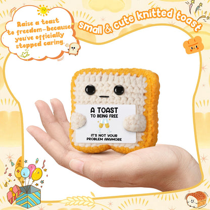 Crochet Toast “A Toast to Being Free” Plush – Funny Celebration Gifts for Woman Men Best friend Coworker “It’s Not Your Problem Anymore” Card for Leaving Workor, Retirement, Divorce, Graduation Gift