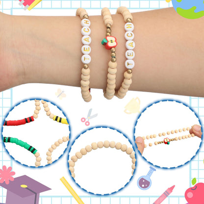 Huquary 12 Set/24Set End of Year Teacher Gifts Teacher Bracelet Bulk Clay Beaded Bracelet with Card OPP Bag