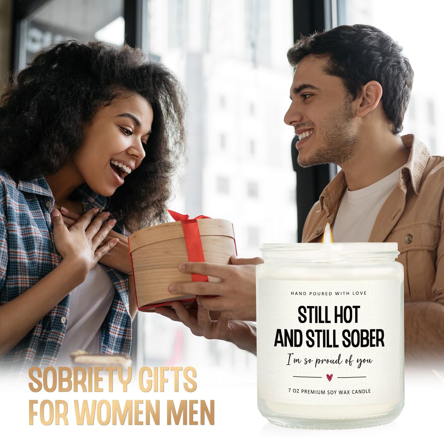 Sobriety Gifts for Women Men, 1 Year 2 Year Sober Gifts, Best Sobriety Recovery Gift, Sober Celebration, Anniversary, Proud of You Presents for Her - Handmade Lavender Scented Candle 7oz