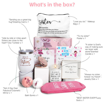 Sister Birthday Gifts, Sisters Gifts from Sister, 9PCS Unique Gift for Sisters Gift Baskets Ideas for Christmas, Birthday, Mothers Day, Valentines Day