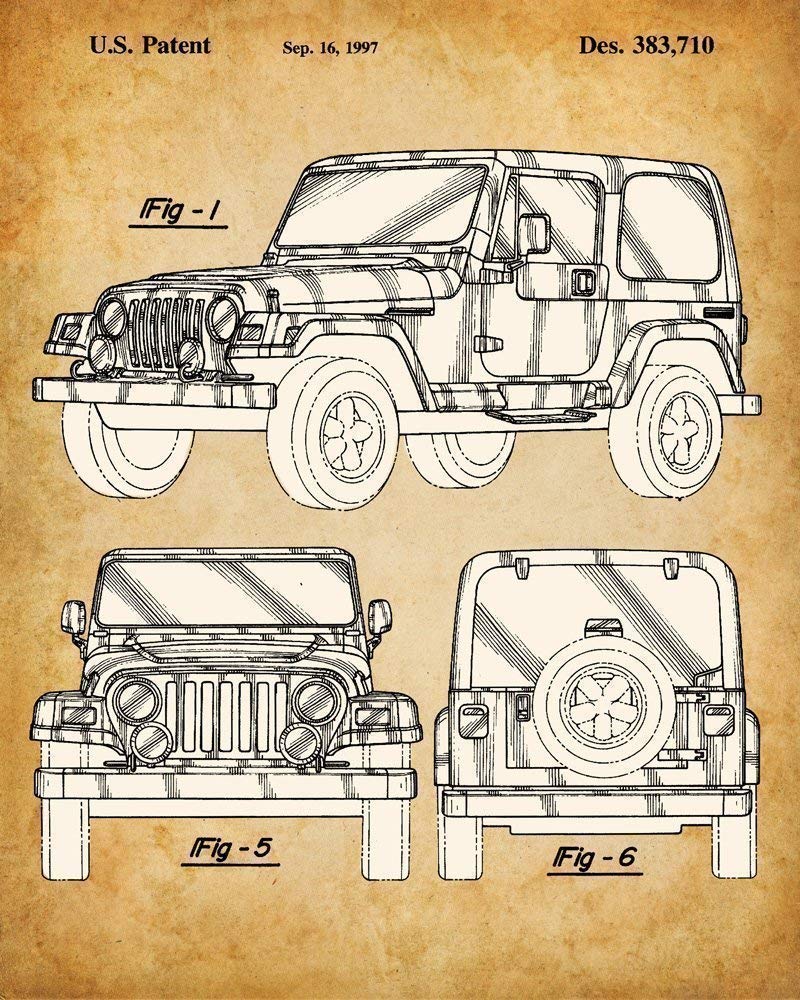 Original Jeep Patent Art Prints - Jeep Gifts for Men Set of Four Photos (8x10) Unframed - Great Man Cave Decor and Gift Under $20 for Jeep Enthusiasts
