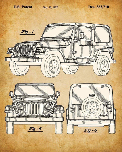 Original Jeep Patent Art Prints - Jeep Gifts for Men Set of Four Photos (8x10) Unframed - Great Man Cave Decor and Gift Under $20 for Jeep Enthusiasts