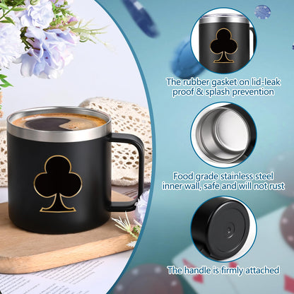 Gtmileo Poker Gifts, 4Pcs Casino Insulated Coffee Mug, Christmas Holiday Birthday Gambling Gifts for Poker Players Men Women (14Oz-Black)