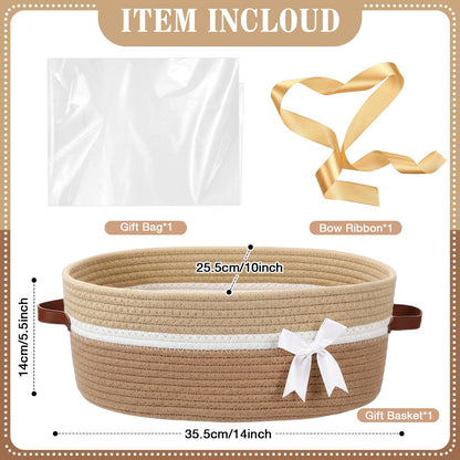 Colingmill 2026 Graduation Large Woven Basket for Gifts Empty Set with Gift Bags and Ribbon Gift Baskets and Wrapping Set Storage 14"x 10"x 5.5" Decorative Box for Class of 2026 Graduation(Yellow)