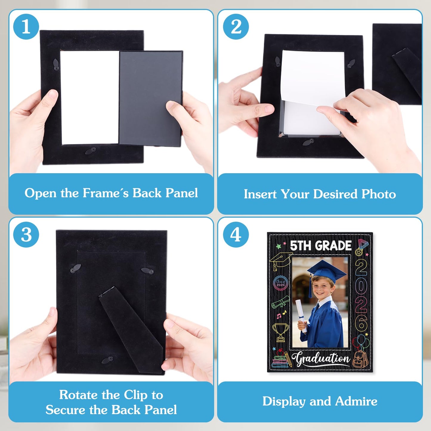 PETCEE 5th Grade Graduation Gifts - 5th Grade Graduation Picture Frame 2026 4"x 6" Fifth Grade Grads Decorations Photo Frame Keepsake for Kids Boys Girls Class of 2026 Gifts for Elementary School