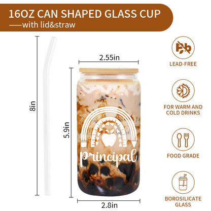 Principal Appreciation Gifts, Principal 16oz Glass Cup, Principal Gifts for Women, Unique Thank you Birthday Retirement Principal Teacher Gift