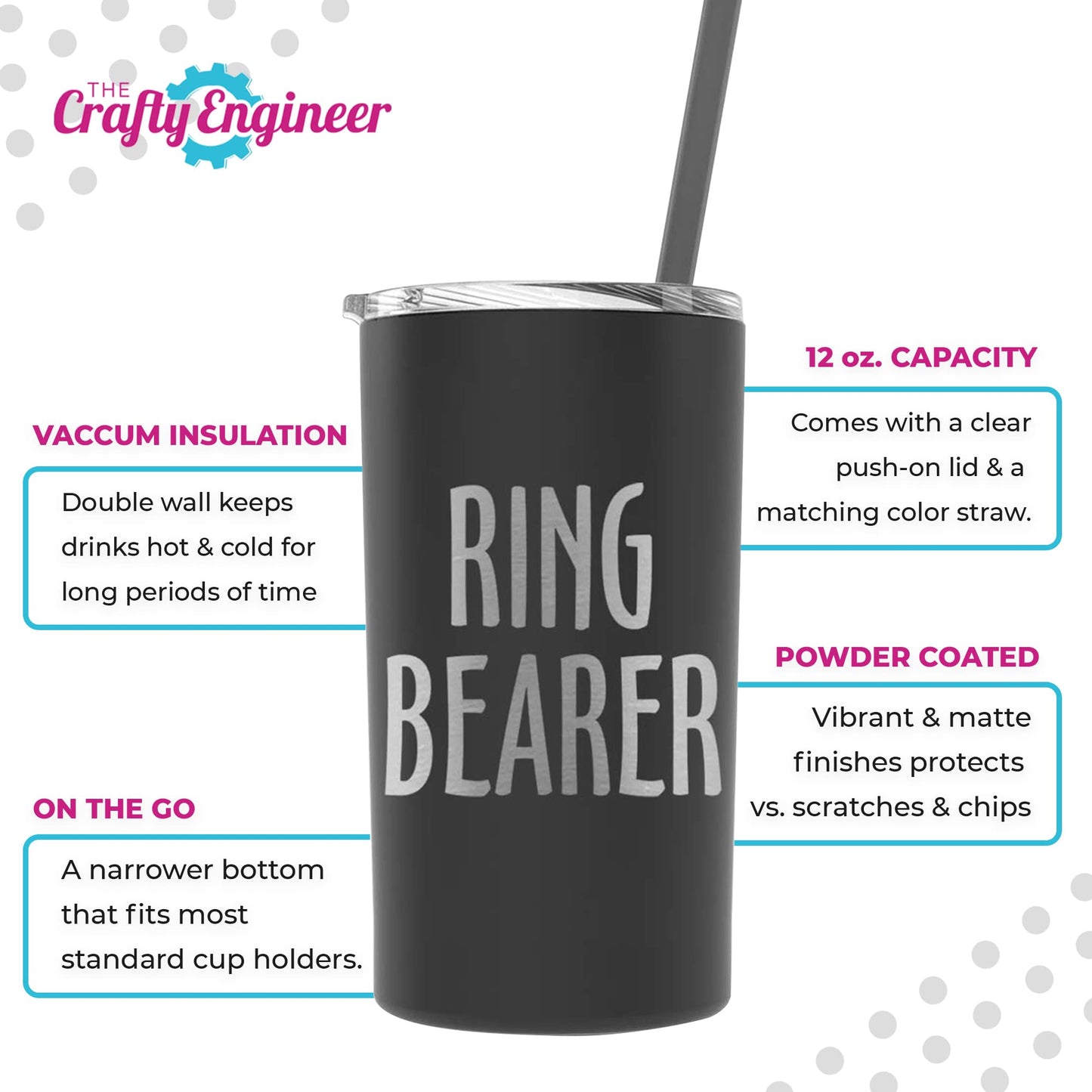 The Crafty Engineer Ring Bearer Tumbler with Straw - Unique Proposal Gift Boys - (Ring Bearer (Engraved))