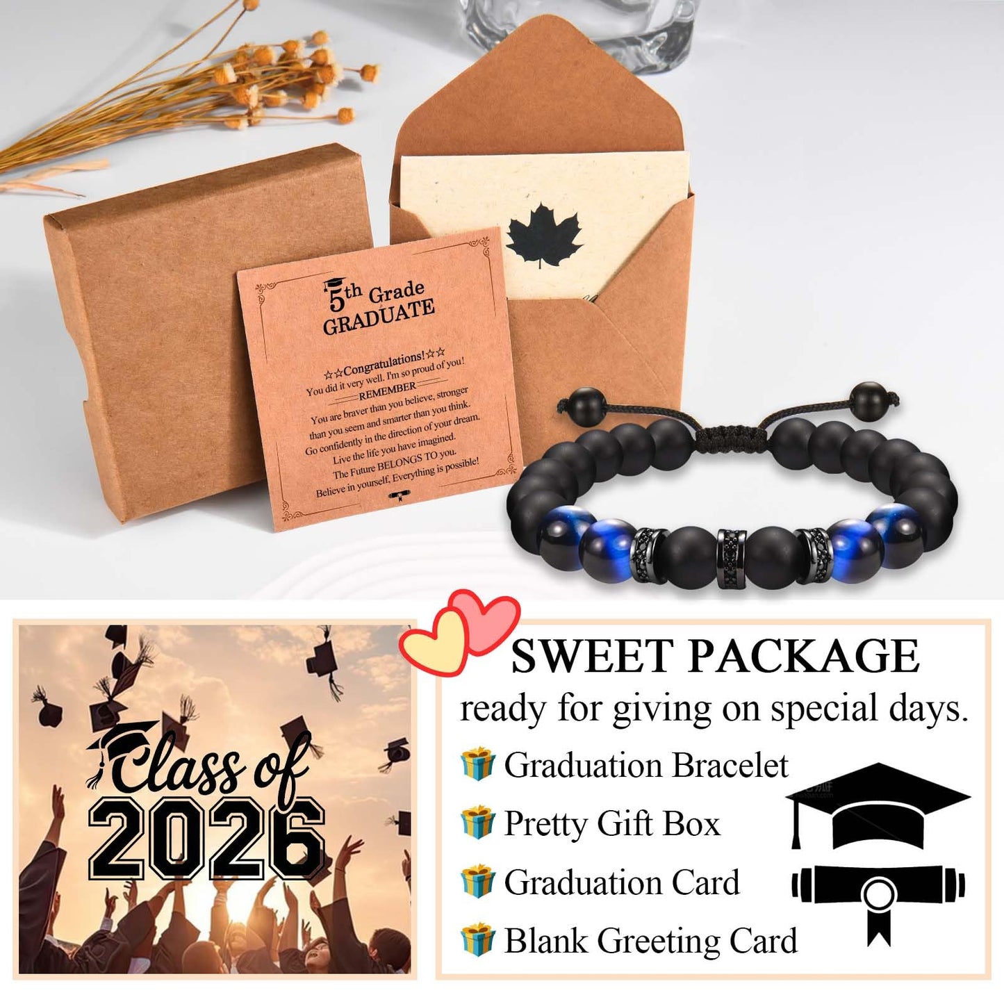 2026 Graduation Gifts for Him Boys Men High School/ Kindergarten/ Preschool/ 5th 6th 8th Grade/ College/ Master Degree/ Middle School Graduation Gifts Bracelet for Son Grandson Nephew Boyfriend Friend
