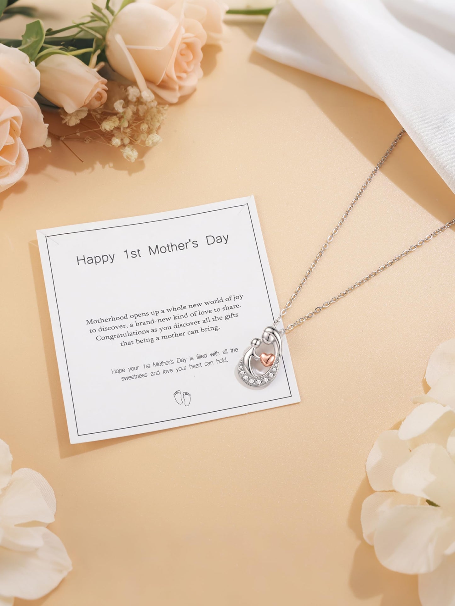 Sereney First Mothers Day Gifts for New Mom Necklace, New Mom Gifts as 1st Mothers Day Necklace for Women, White Gold Plated Hugging Heart Pendant as Hypoallergenic Mother Jewelry for New Mommy