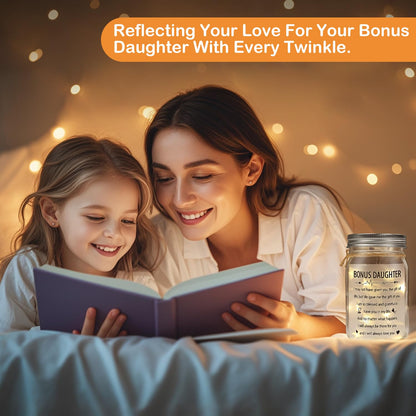 Bonus Daughter Mason Jar Night Light, Bonus Daughter Birthday Gifts from Stepmom, Step Daughter Gifts, Gifts for Daughter in Law