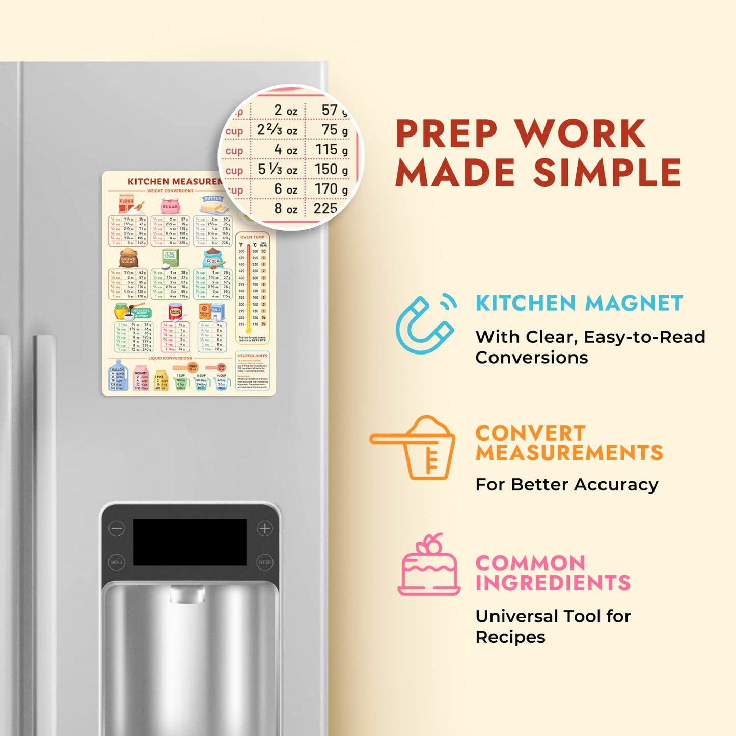 Kitchen Conversion Chart Magnet for Easier Cooking & Kitchen Baking - Kitchen Gadget Baking Gifts - Metric Conversion Chart for Cooking - Cute Kitchen Accessories - Kitchen Needs Baking Accessories