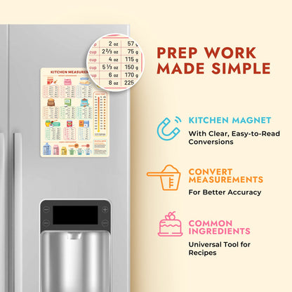Kitchen Conversion Chart Magnet for Easier Cooking & Kitchen Baking - Kitchen Gadget Baking Gifts - Metric Conversion Chart for Cooking - Cute Kitchen Accessories - Kitchen Needs Baking Accessories