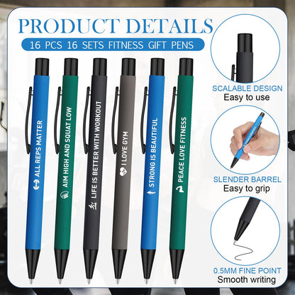 Yexiya 16 Sets Fitness Gift for Women Men Including Funny Sport Pens and Workout Gym Keychains Fitness Lovers Personal Trainer Gifts for Christmas Birthday