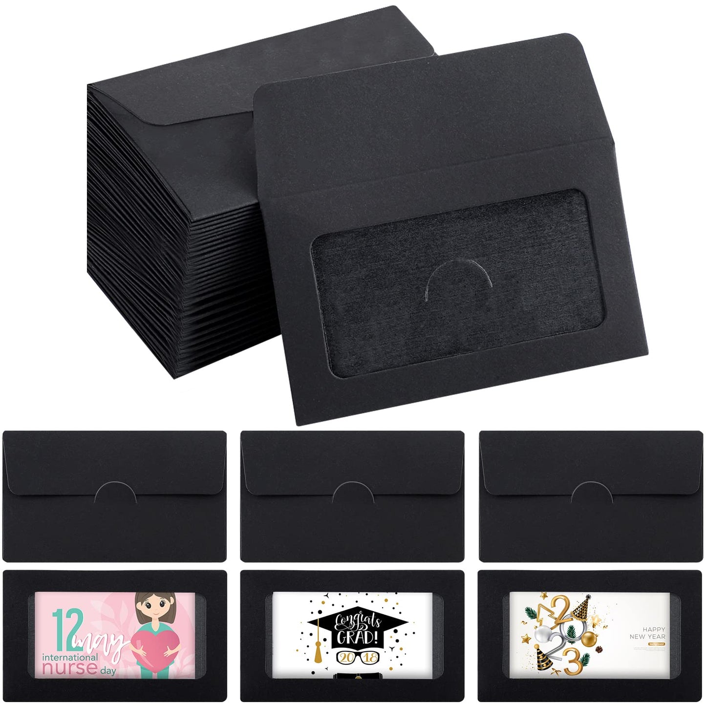 120 Packs Window Gift Card Envelopes Gift Sleeves Credit Size Business Invitation Card Envelopes for Christmas Thanksgiving Gifts, 3.9 x 2.4 Inch(Classic,Black)