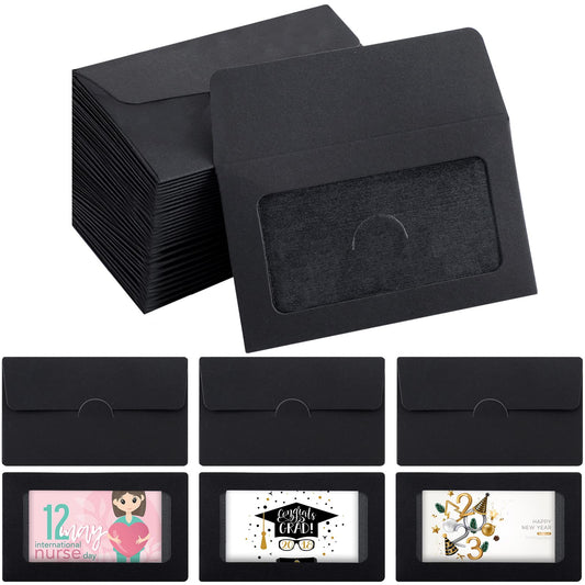 120 Packs Window Gift Card Envelopes Gift Sleeves Credit Size Business Invitation Card Envelopes for Christmas Thanksgiving Gifts, 3.9 x 2.4 Inch(Classic,Black)