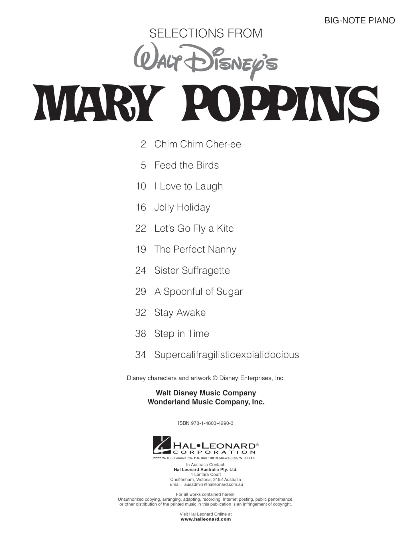 Mary Poppins – Big Note Piano Songbook | 11 Classic Songs from the Disney Movie with Easy Arrangements and Lyrics | Hal Leonard Sheet Music for Beginners and Advanced Players
