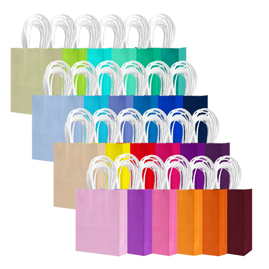 qiqee 24PCS Mini Gift Bag with Handles Bulk 4.5"x2.5"x6" Gift Bags 24 Colors Bags Multiple Uses