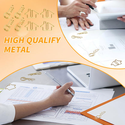Hesena 120 Pcs Paper Clip Set, 60 Pcs House & 60 Pcs Key Shaped Paperclips for Office, Real Estate Agent,Realtors Gifts (Gold)