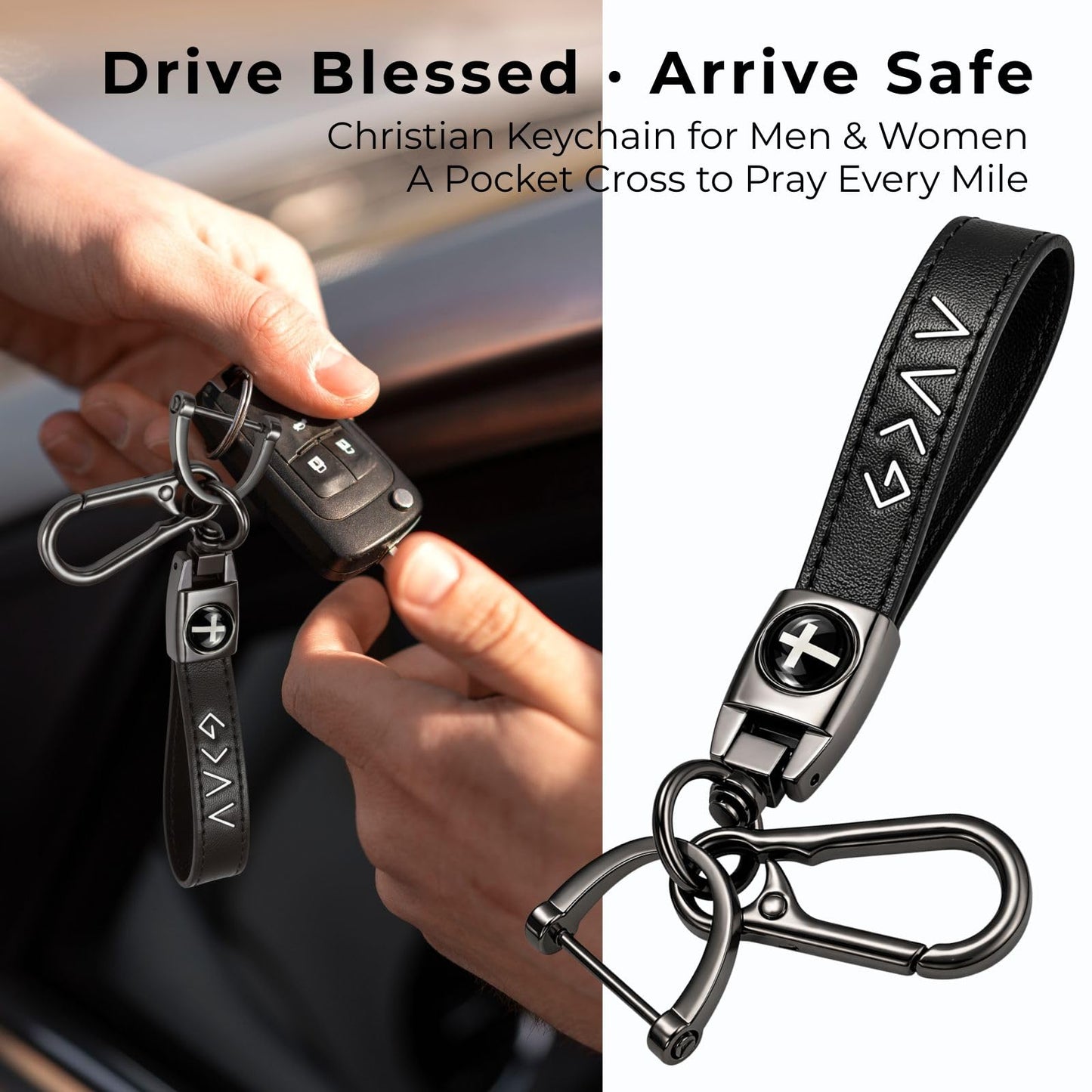 Christian Cross Leather Keychain, God Is Greater Than the Highs and Lows, Baptism Confirmation Graduation Gifts