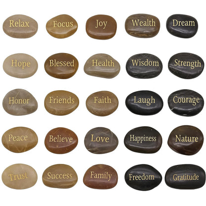BigOtters 25PCS Inspirational Rocks - Encouragement Stones with Engraved Words for Meditation, Home Office Decor & Birthday, Gratitude Women Gifts