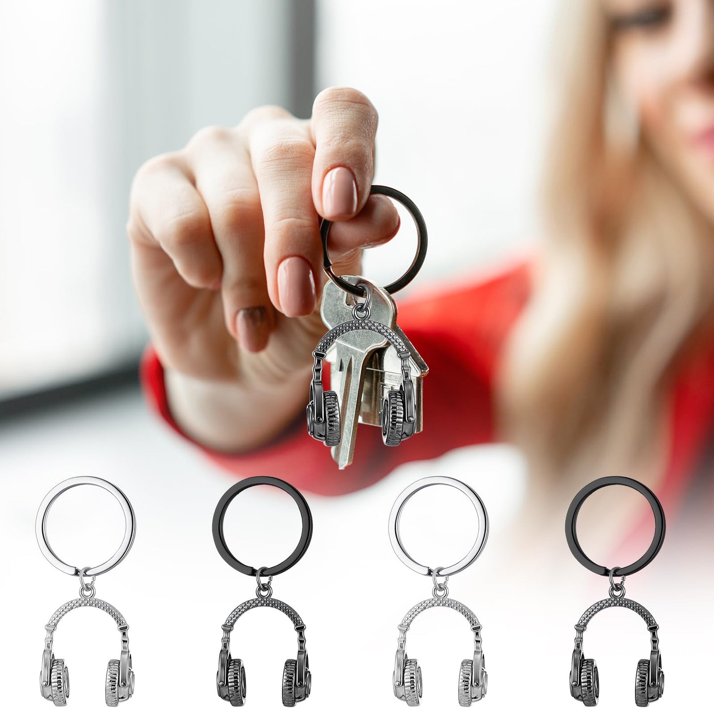 Sureio 4 Pcs Headphone Keychain Mini Music Keychain Singer Music Lover Dj Gifts Headset Keyring Party Favors Purse Bag Jewelry Accessories for Man and Women Graduation Gift