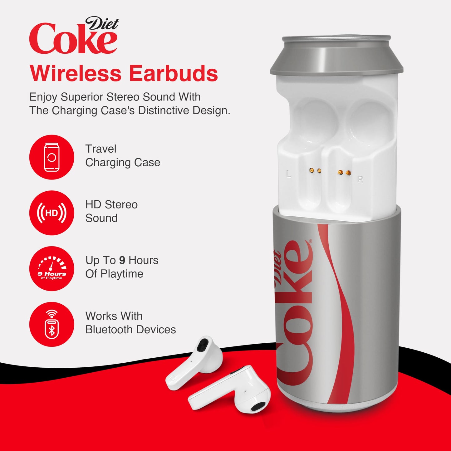 Diet Coke Can Shaped Wireless Earbuds – Bluetooth 5.0 Headphones with Built-in Mic, Voice Assistant Compatibility, 9H Playtime, HD Stereo Sound, Noise Cancelling – Compatible with Apple & Android