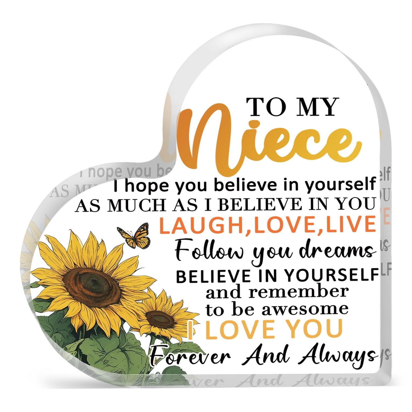 Gifts For Niece From Auntie Birthday Gifts For Nieces Adult Best Niece Gifts From Aunt Acrylic Heart Shaped Plaque Desk Decorations Graduation Weeding Day Gift For Nieces