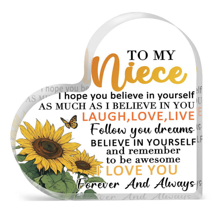 Gifts For Niece From Auntie Birthday Gifts For Nieces Adult Best Niece Gifts From Aunt Acrylic Heart Shaped Plaque Desk Decorations Graduation Weeding Day Gift For Nieces
