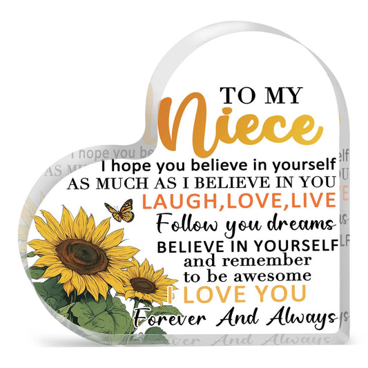 Gifts For Niece From Auntie Birthday Gifts For Nieces Adult Best Niece Gifts From Aunt Acrylic Heart Shaped Plaque Desk Decorations Graduation Weeding Day Gift For Nieces