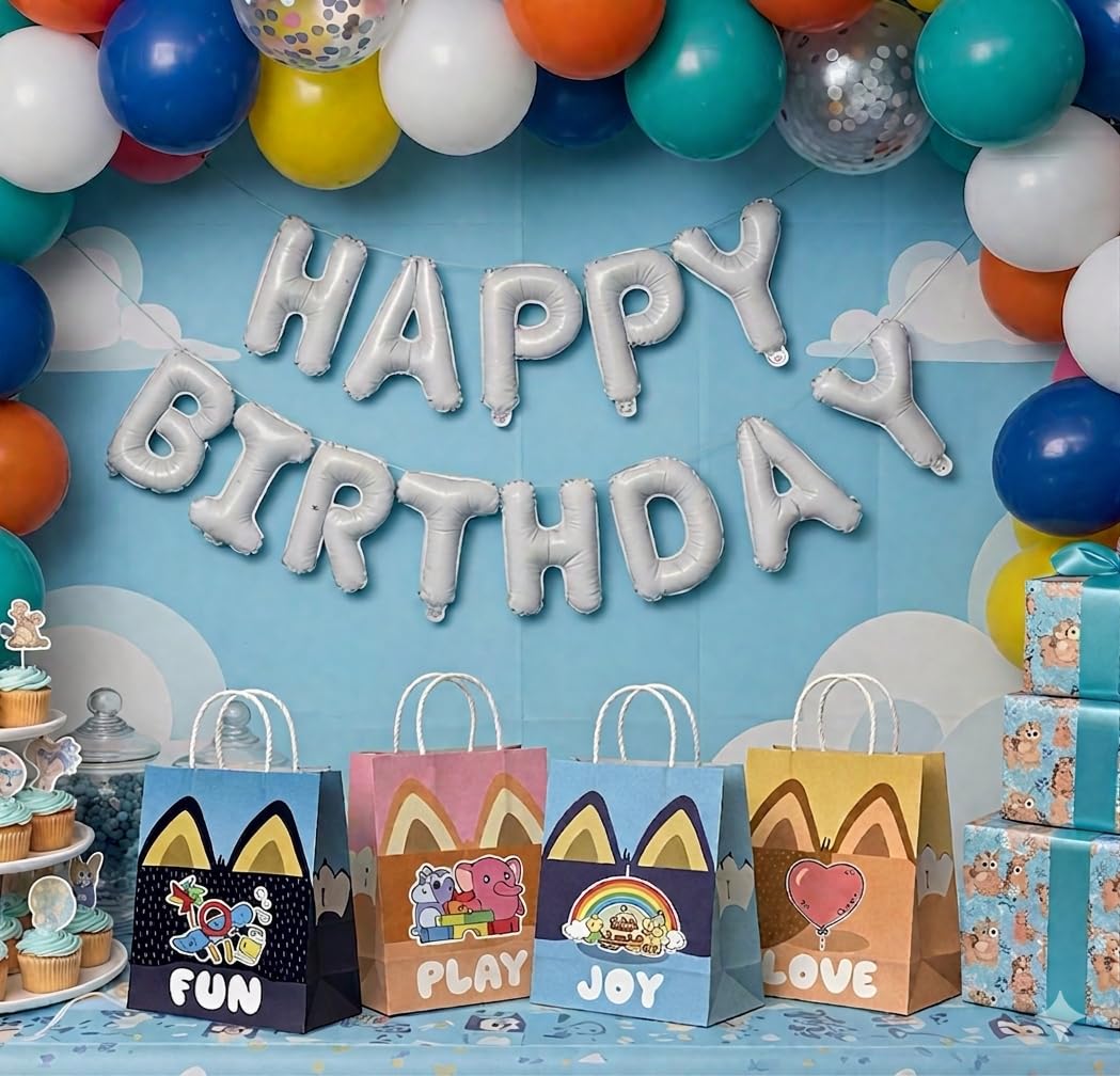 TimEmbrace Blue Puppy Goodie Bags, 16 Count Small Party Favor Bags and Gift Bags for Kids Birthday, Holiday Events and Treats, Eco-Friendly Reusable Paper, 8.27 x 5.9 x 3.2 Inches