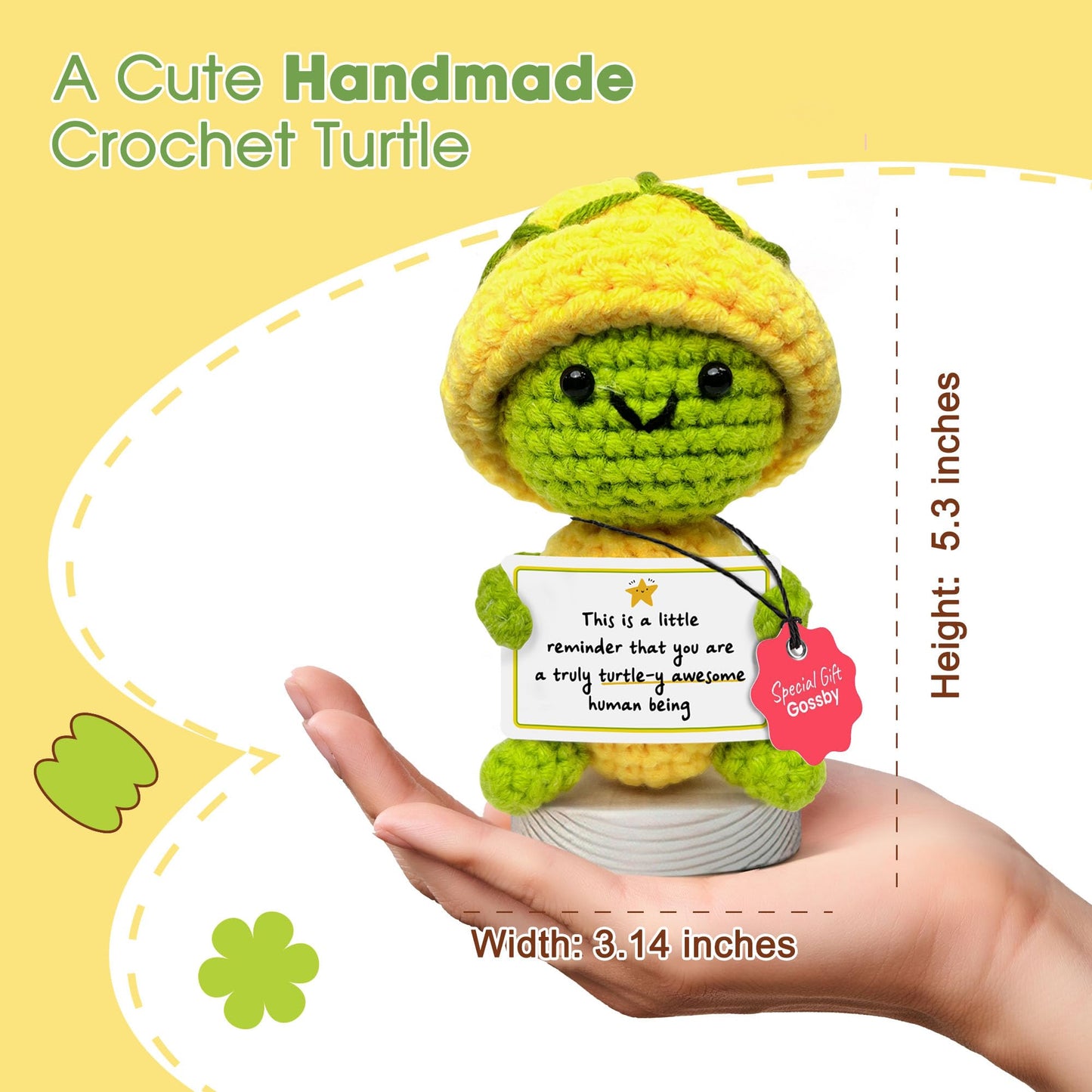Gossby Handmade Positive Turtle Crochet - Inspirational Gift for Women - You're Truly Turtle-Y Awesome - Christmas, Birthday, Appreciation Thank You Gift for Coworker, Employee, Friend