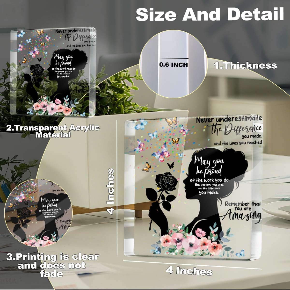 Inspirational Gifts for Women Friends Birthday, Flower Butterfly Acrylic Sign Thank You Gifts for Coworker, Appreciation Gift, Farewell Gift for Friends Female Nurse Teacher Counselor Boss Lady Sister