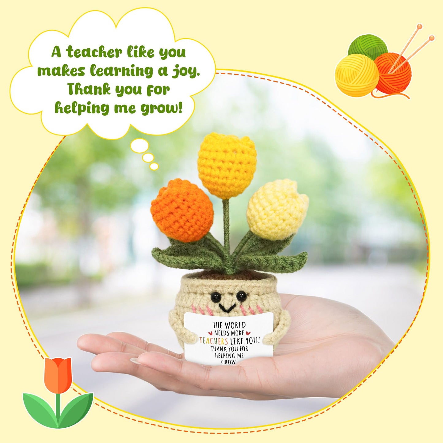 OASSIE Teacher Appreciation Gifts for Women Men - Handmade Positive Tulip Crochet Flowers - Teachers Day Graduation Birthday Thank You Appreciation School Retirement Gifts for Teachers from Student