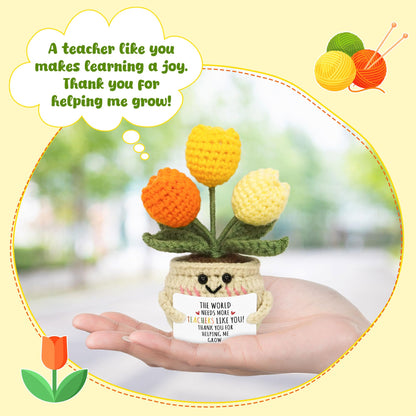 OASSIE Teacher Appreciation Gifts for Women Men - Handmade Positive Tulip Crochet Flowers - Teachers Day Graduation Birthday Thank You Appreciation School Retirement Gifts for Teachers from Student