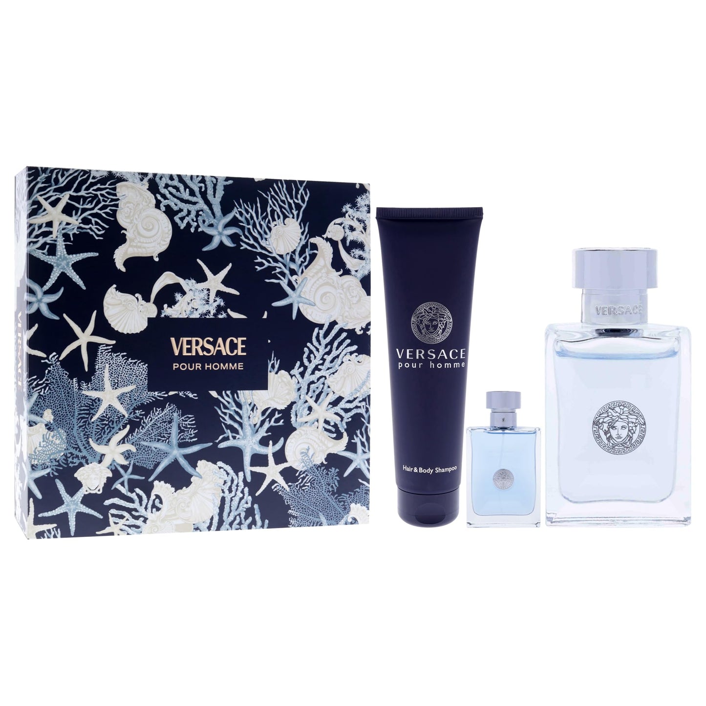 Versace Pour Homme by Versace for Men - 3 Pc Gift Set 3.4oz EDT Spray, 0.17oz EDT Spray (Mini), 5oz Bath and Shower Gel