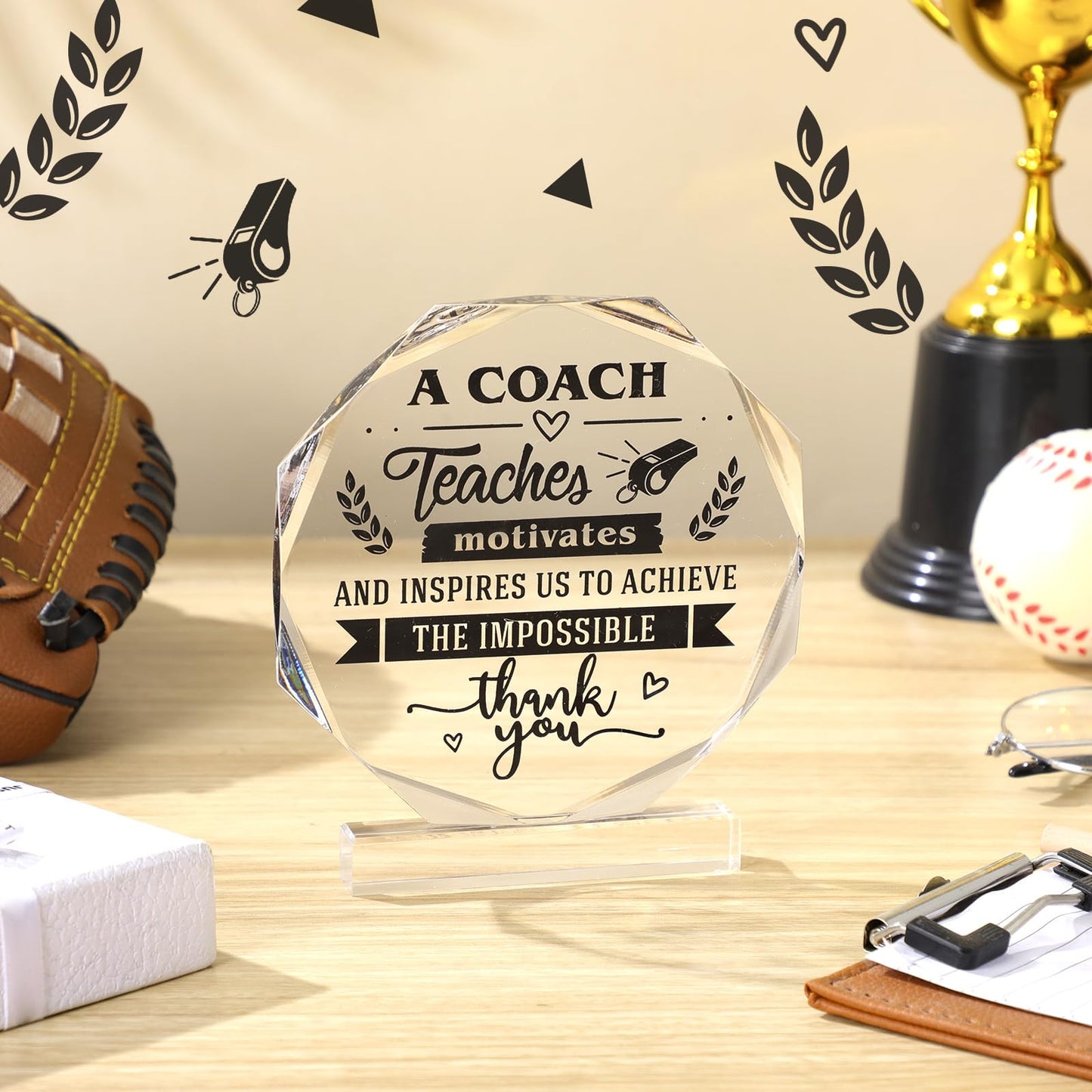 Panelee Thank You Gifts for Women Men Acrylic Appreciation Inspirational Gift Office Coworker Farewell Acrylic Sign Table Decor for Home(Thank You Coach)
