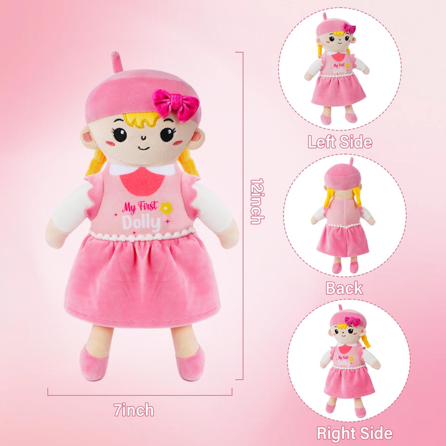 My First Girl Doll Gift - Soft Pricess Doll with Gold Hair for Year Old Baby Girl Sister Girl's Birthday Christmas Newborn Plush Gift for Toddler 12 Inch
