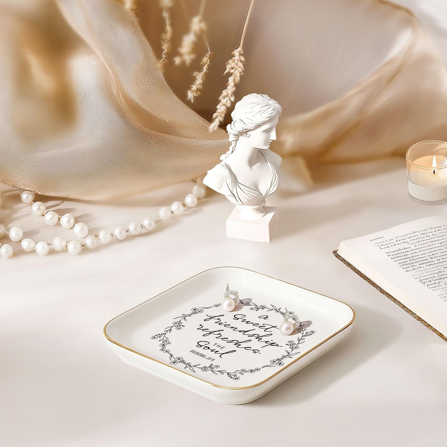 Friendship Gifts for Women – Jewelry Dish, Friend Gifts for Women, Sweet Friendship – Proverbs 27:9，Bible Verse Jewelry Dish, Christian Gifts – Jewelry Tray Dish