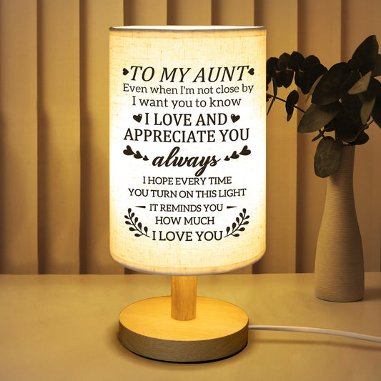 Gifts for Aunt from Niece, Aunt Birthday Gifts Fabric Lamp,Retirement Birthday Gifts for Aunt Table Lamp with Wooden Stand Unique Auntie Gifts