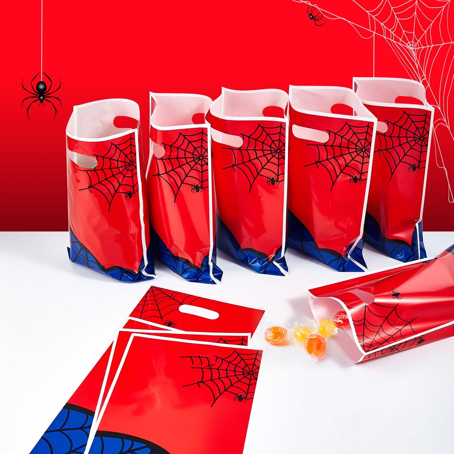 Yzzhaoo 30 Pcs Spider Goodie Bags Party Favors Bags with Handles for Birthday Party Theme Chiristmas Halloween Candy Bag Treat Cookie Gift bags