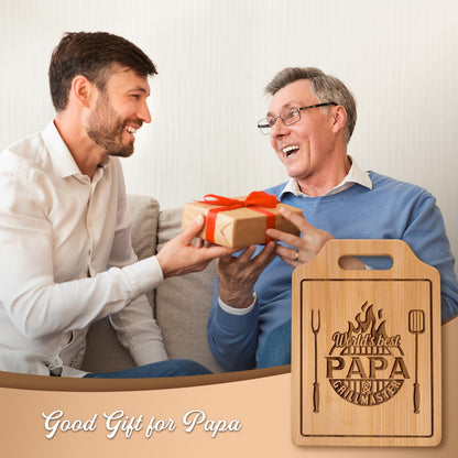 AceThrills Papa Gifts for Papa Fathers Day Gift from Grandkids for Birthday, Father‘s Day - Engraved Bamboo Cutting Board 12.3"L x 8.7"W x 0.4"Th