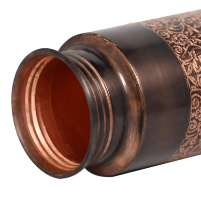 Pure Copper Water Bottle with 2 Tumblers Set, Beautiful Floral Pattern Light House Shape For Ayurveda Health Benefits